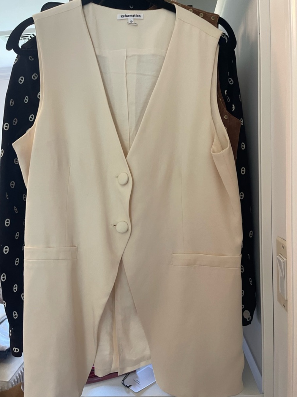 Reformation Cream Sleeveless Button Vest